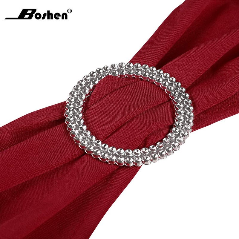 Boshen 100PCS Stretch Chair Sashes Bows Chair Bands with Buckle for Wedding Hotel Banquet Birthday Party Decorations (100, Wine Red) - Image 3